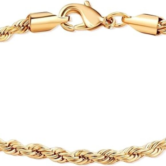 Barzel 18K Gold Plated Rope 3MM Gold Chain Bracelet - Picture 5 of 5